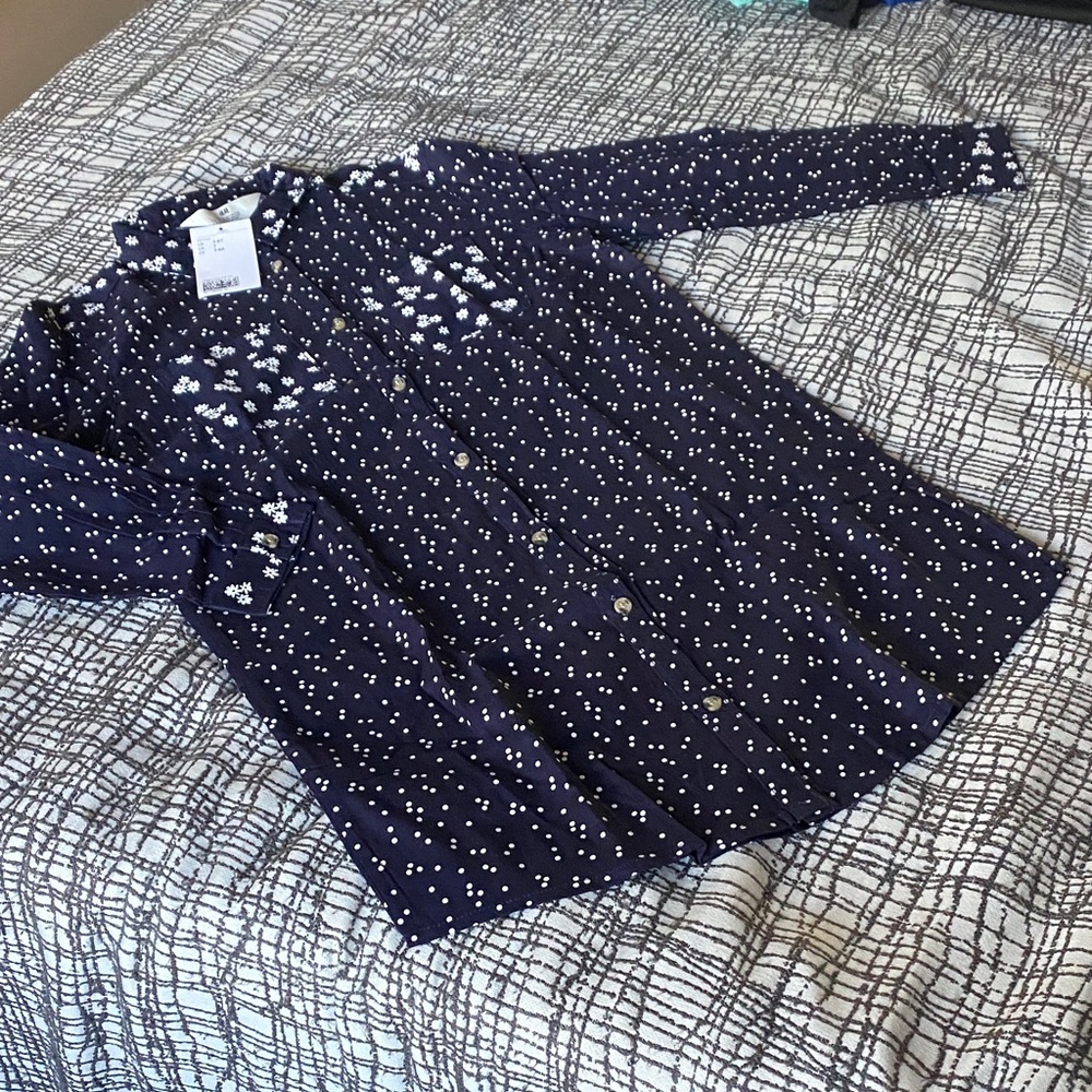 H&M Girl’s Dark Blue Floral Button-Up Shirtdress